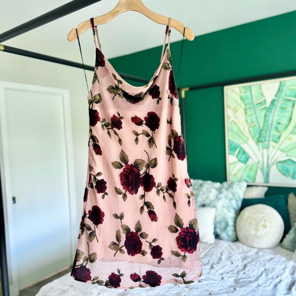 Mauve and Red Floral Burnout Mini Slip Dress | Small - Picture 2 of 13
